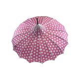 Boutique Polka Dot Ribbed Pagoda Umbrella Pink